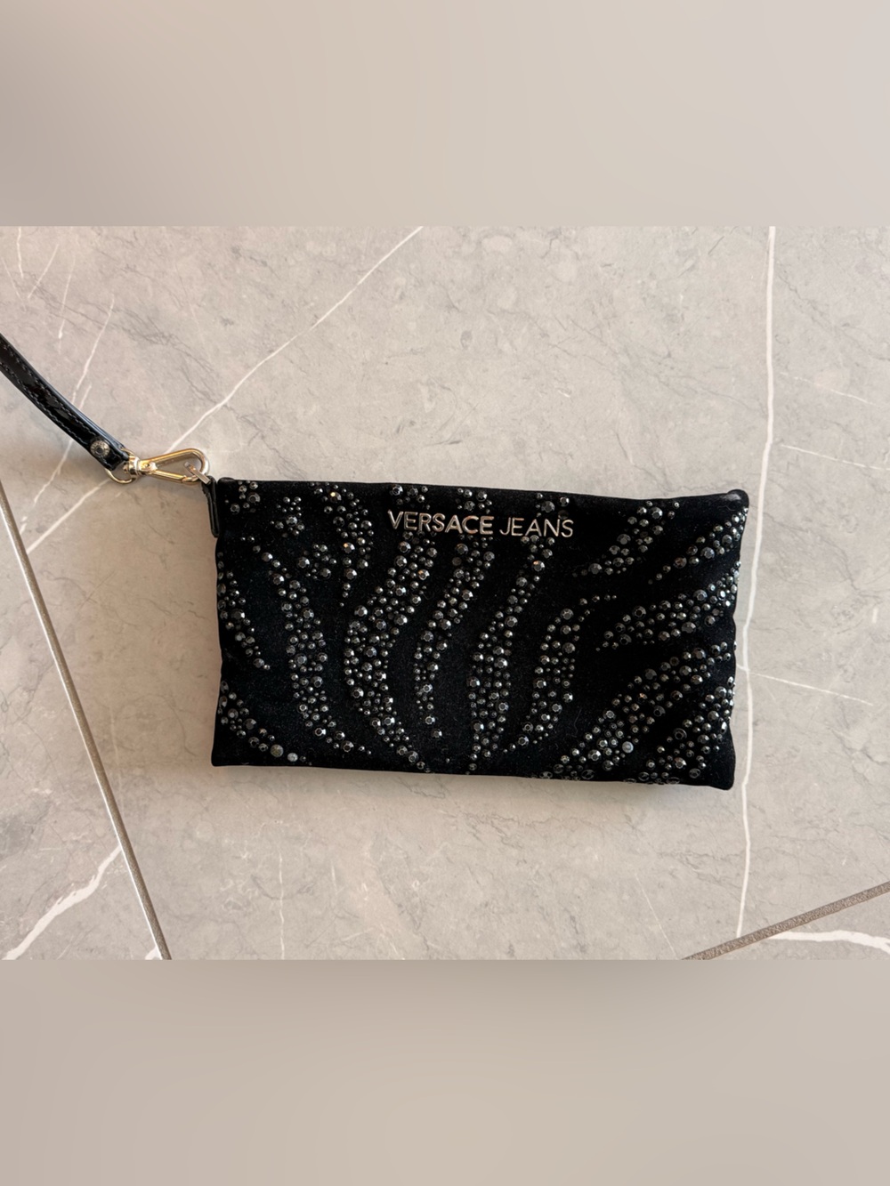 Versace Black Crystal-Studded Clutch Wristlet